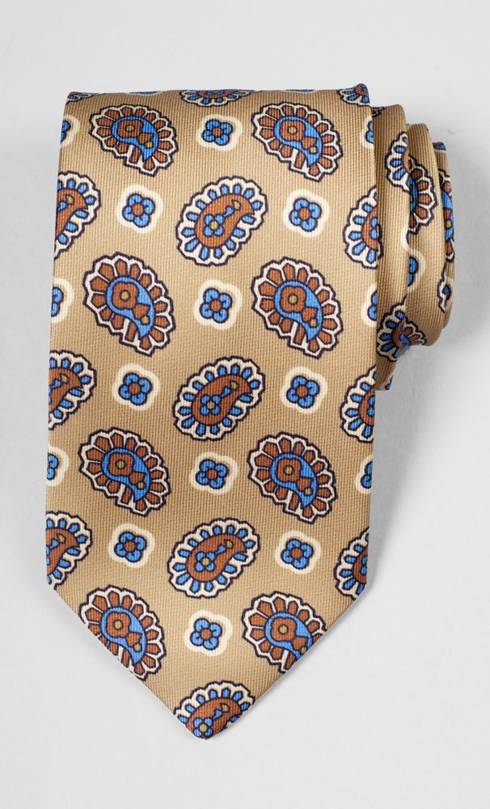 Ancient gold printed silk paisley tie