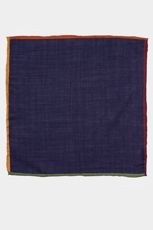 Navy muslin wool pocket square with contrast border