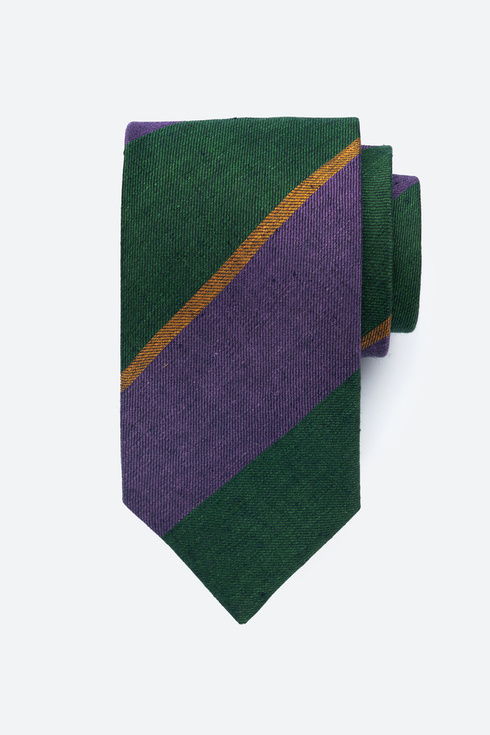 Purple Green Linen Regimental Tie