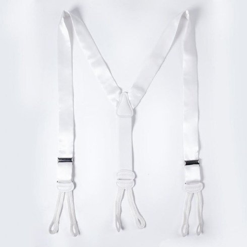BRACES 3,5 CM CLIPS & BUTTONS WHITE SATIN SILK WITH LACE