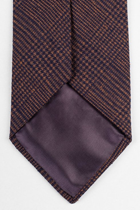 Brown checked raw silk tie