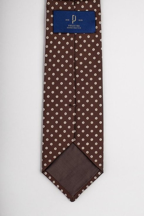 Brown printed three fold silk tie