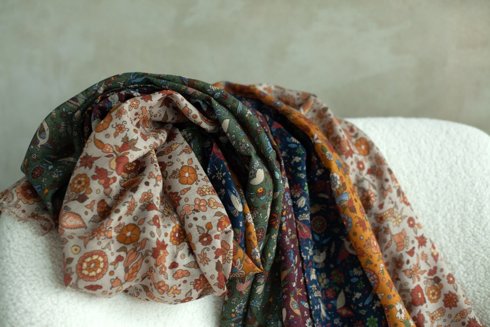 Burgundy printed scarf muslin wool and silk