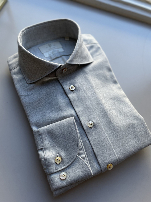 Cotton flannel spread collar Albini shirt 