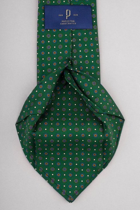 Green printed six fold silk tie