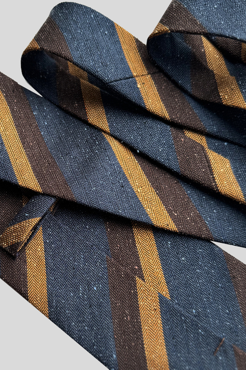 Navy, Blue and Brown Striped Tie Poszetka x Mr. Vintage