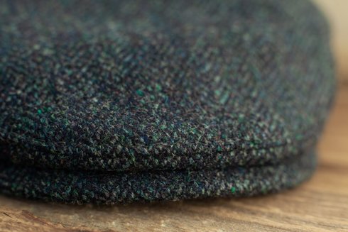 Navy blue Lovat tweed herringbone flatcap