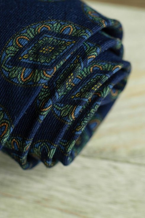 Navy blue wool challis tie