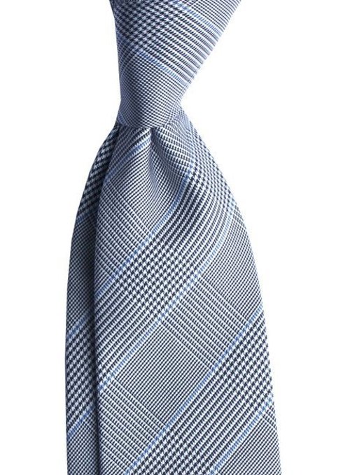 PRINCE OF WALES TIE - grey, navy, with a blue accent