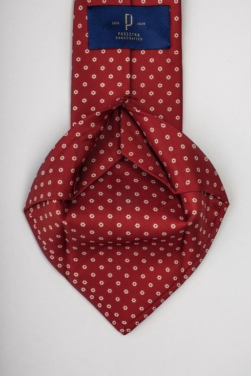 Red printed six fold silk tie