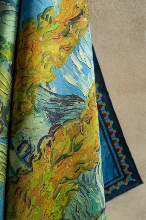 Silk scarf "'Two Poplars on a Road Through the Hills"  Van Gogh