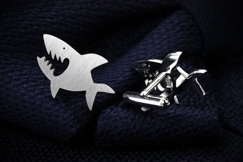 Silver Cuff Links Shark