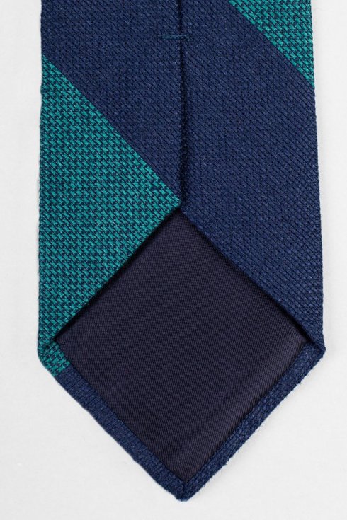 Turquoise & navy wide stripped linen tie