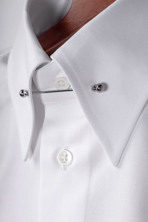 White pin collar shirt with a french cuffs