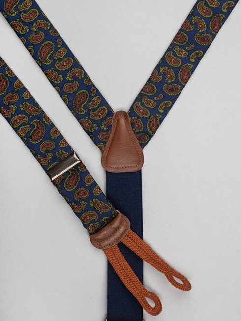 navy-brown printed Macclesfield silk BRACES 