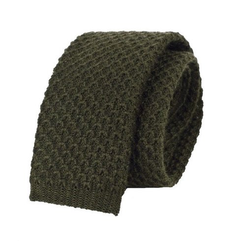 woolen olive green knit tie