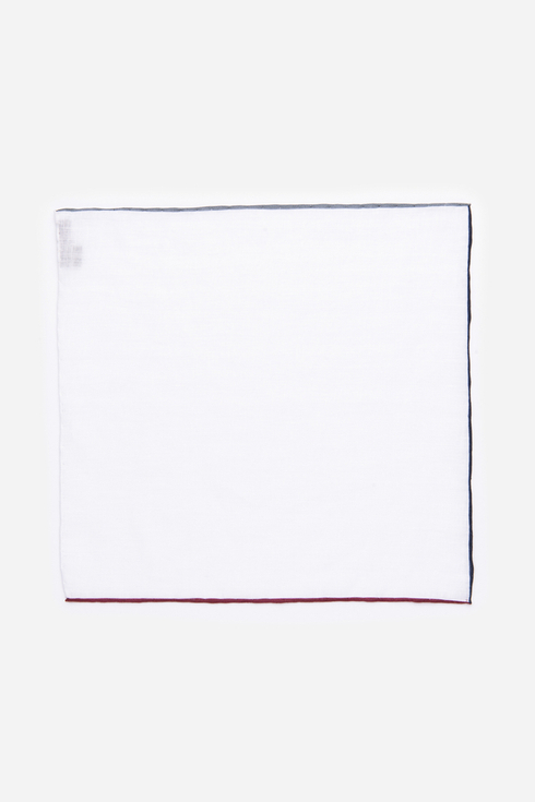 Biała lniana poszetka - każdy brzeg w innym kolorze