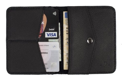 Czarny portfel typu pocket wallet z bilonówką