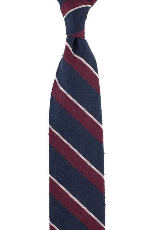 Granatowo-burgundowo-szary krawat z szantungu bez podszewki