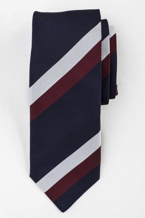 Granatowy krawat regimental z jedwabiu żakardowego