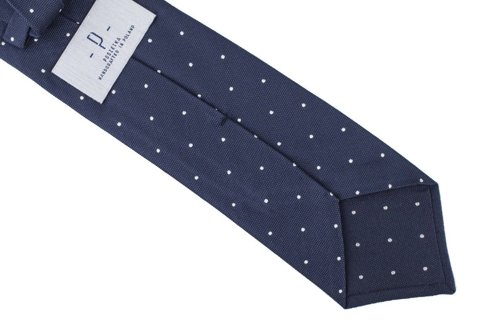 Granatowy krawat z jedwabiu żakardowego polka dots 8 cm x 148 cm