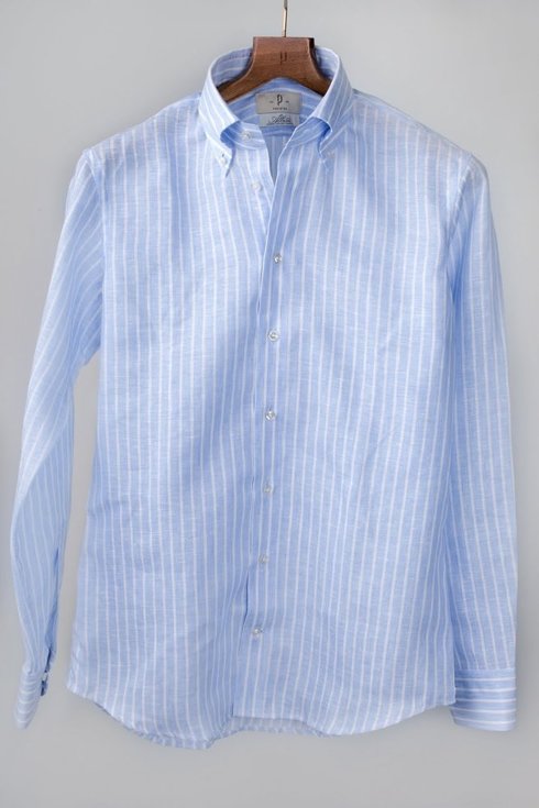 Koszula lniana w błękitny prążek Albini 