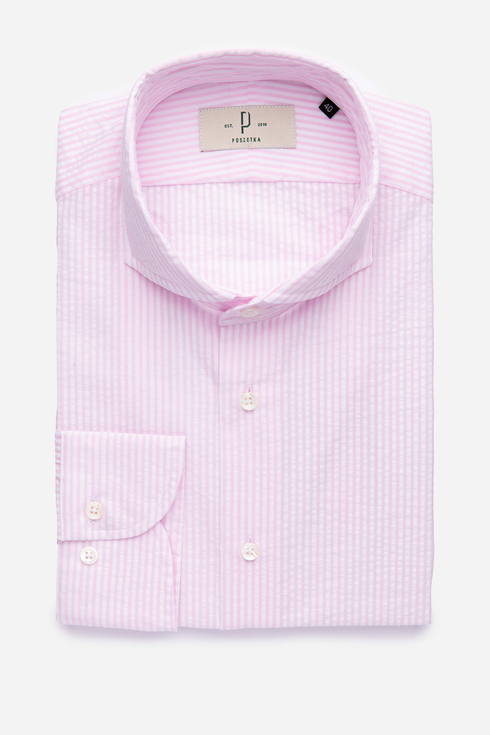 Koszula w Różowy Prążek z Bawełny Seersucker