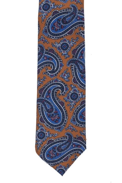 Musztardowy paisley krawat bez podszewki z wełny drukowanej