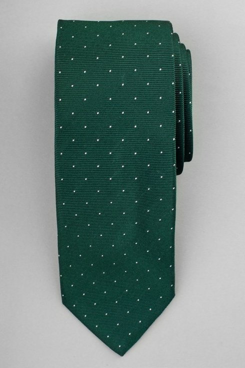 Zielony krawat z jedwabiu żakardowego polka dots